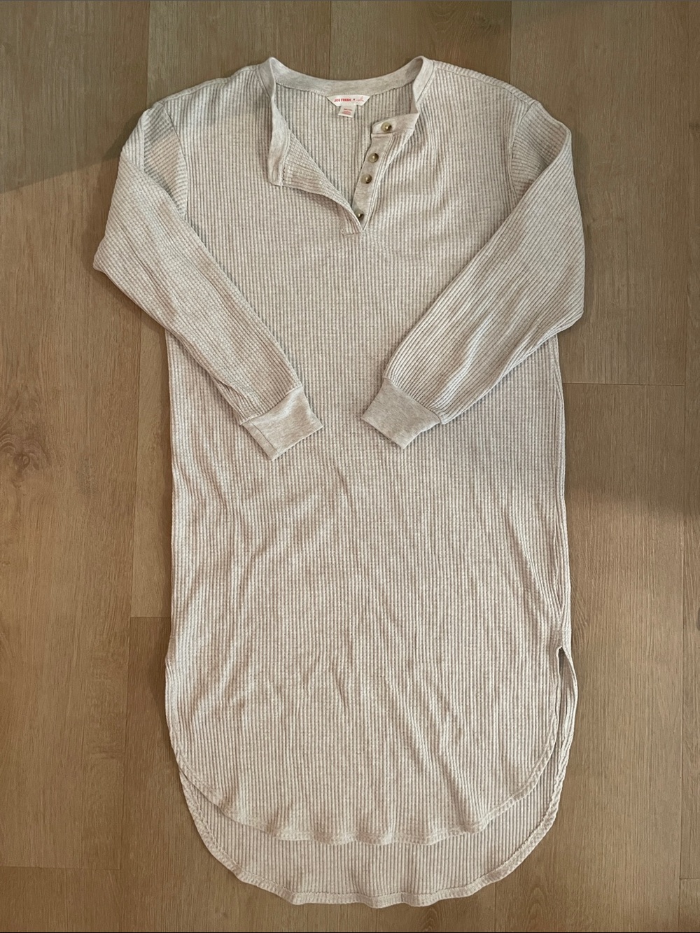 Joe Fresh X Jillian Harris Cream Waffle-Knit Henley Lounge Dress
